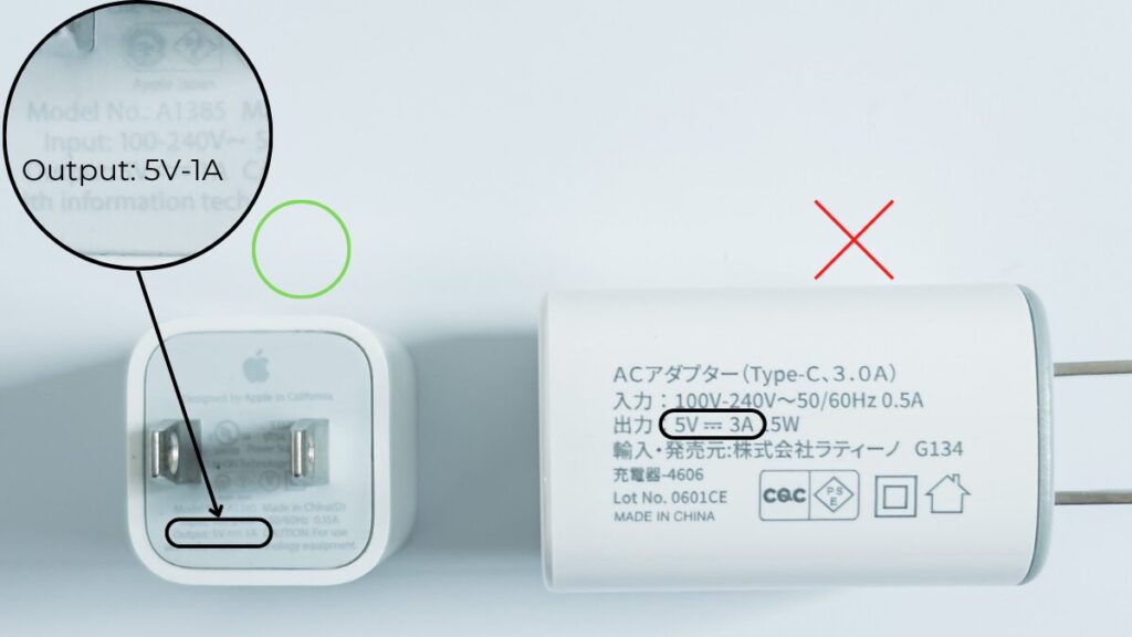 ACアダプター2種の比較