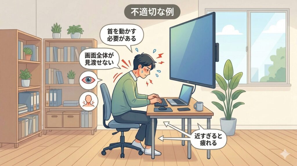 大画面を近距離で見ると疲れる場合がある