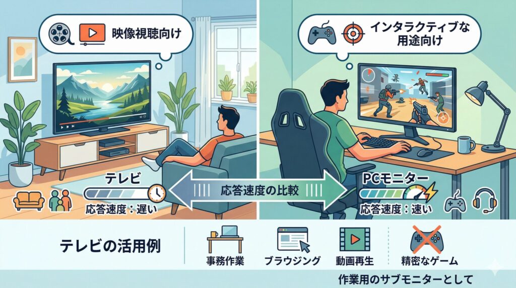 テレビの応答速度はPCモニターに劣る